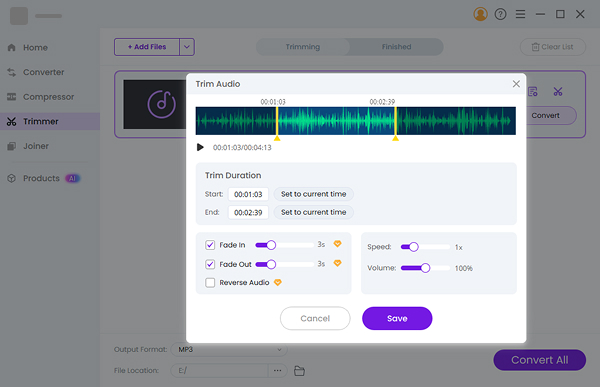 Trim MP3 in 1 click